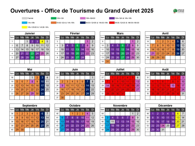 Calendriers Ouvertures 2025